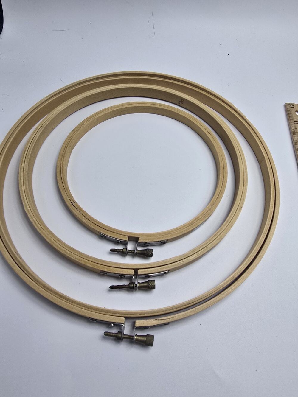 Set of Vintage White Horse Wood Embroidery Hoops 10" 8" 6" 2 w/screws Taiwan